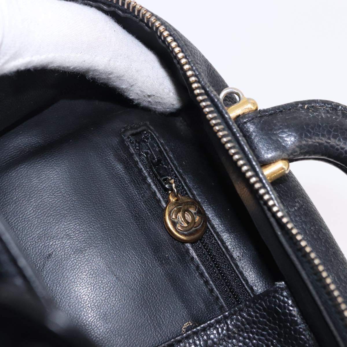 CHANEL COCO Mark Vanity Hand Bag Caviar Skin Black Gold CC Auth 193527