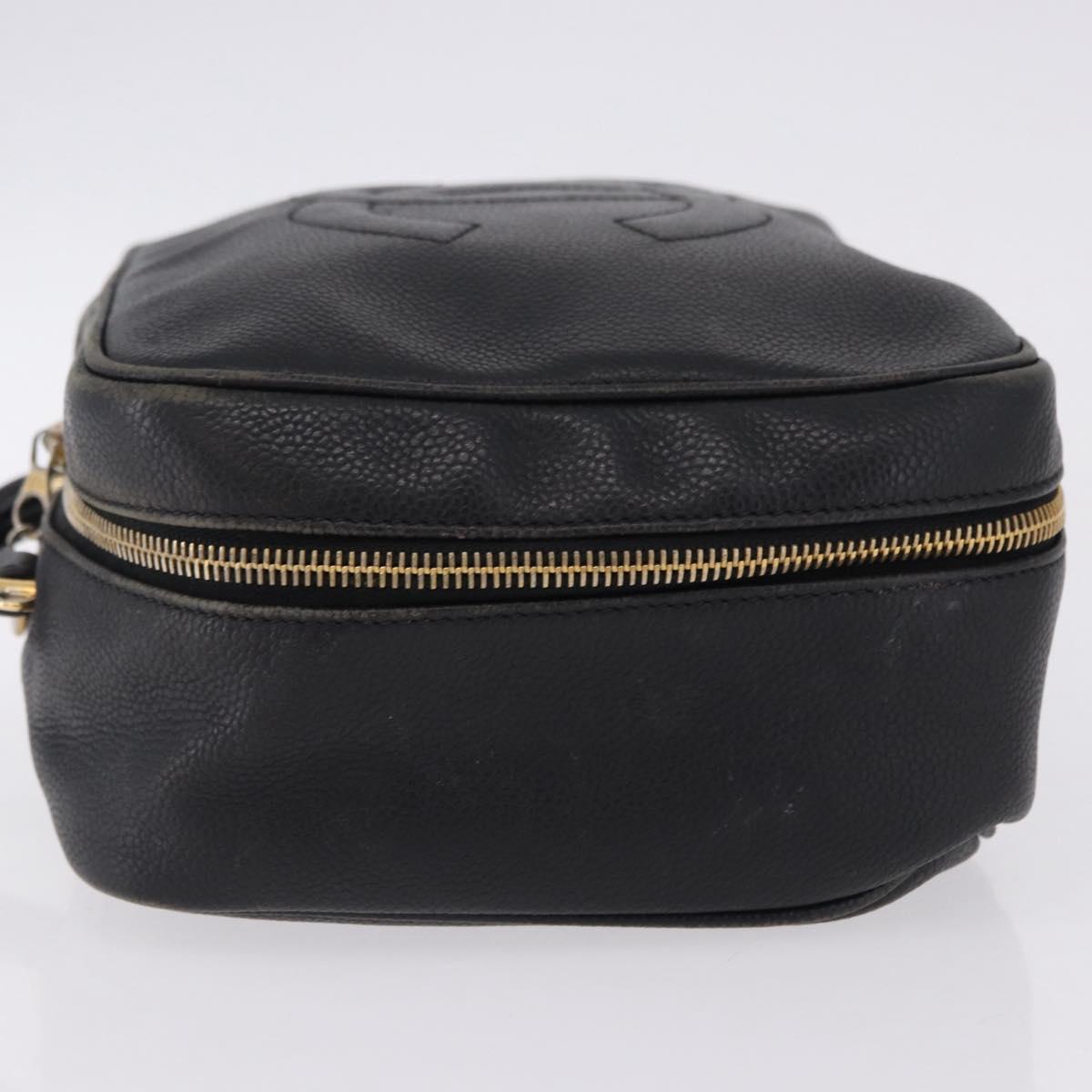 CHANEL COCO Mark Vanity Hand Bag Caviar Skin Black Gold CC Auth 193527