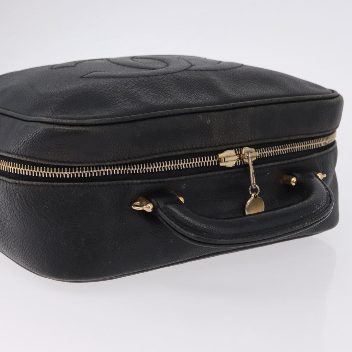 CHANEL COCO Mark Vanity Hand Bag Caviar Skin Black Gold CC Auth 193527