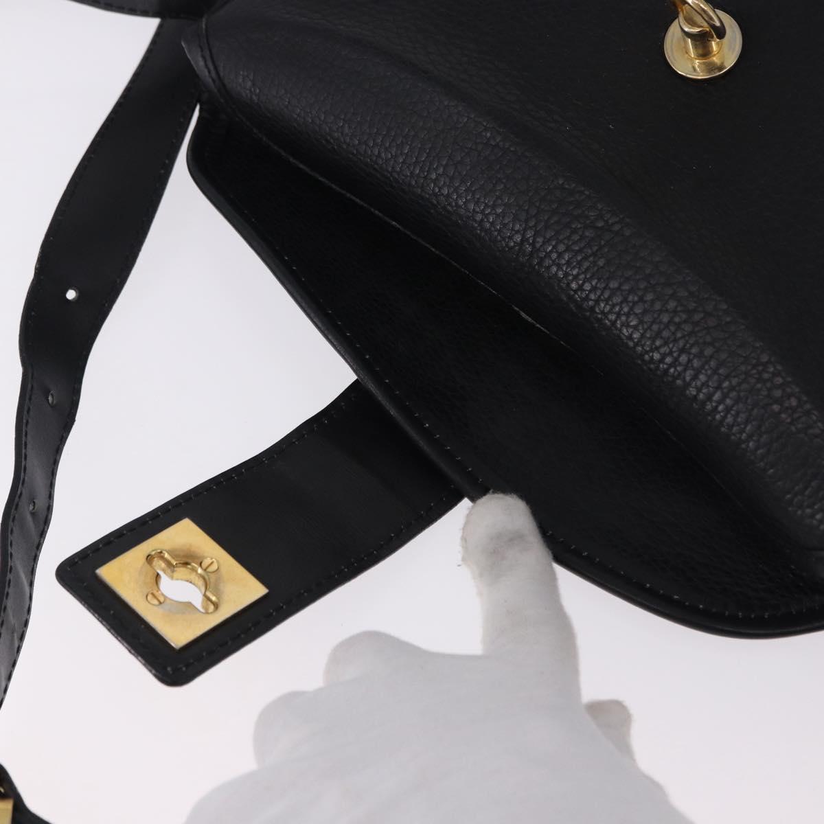 CELINE Shoulder Bag Leather Black Gold Auth 193528