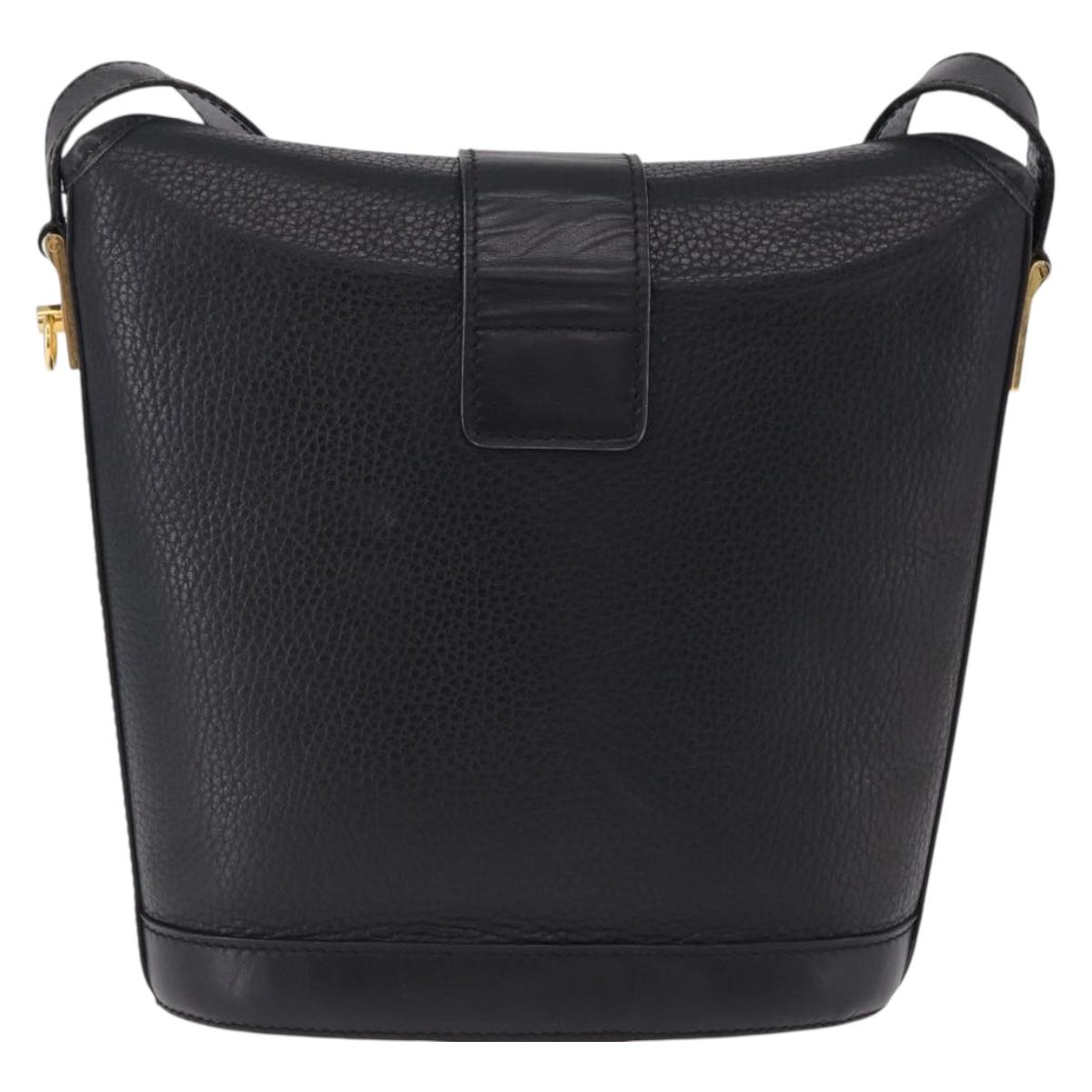 CELINE Shoulder Bag Leather Black Gold Auth 193528