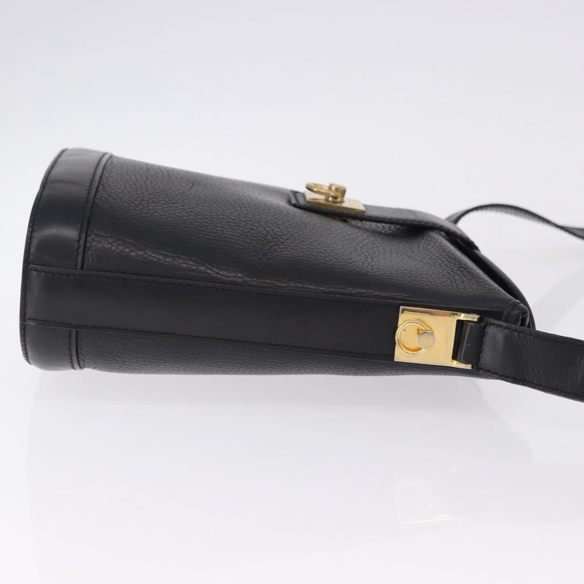 CELINE Shoulder Bag Leather Black Gold Auth 193528