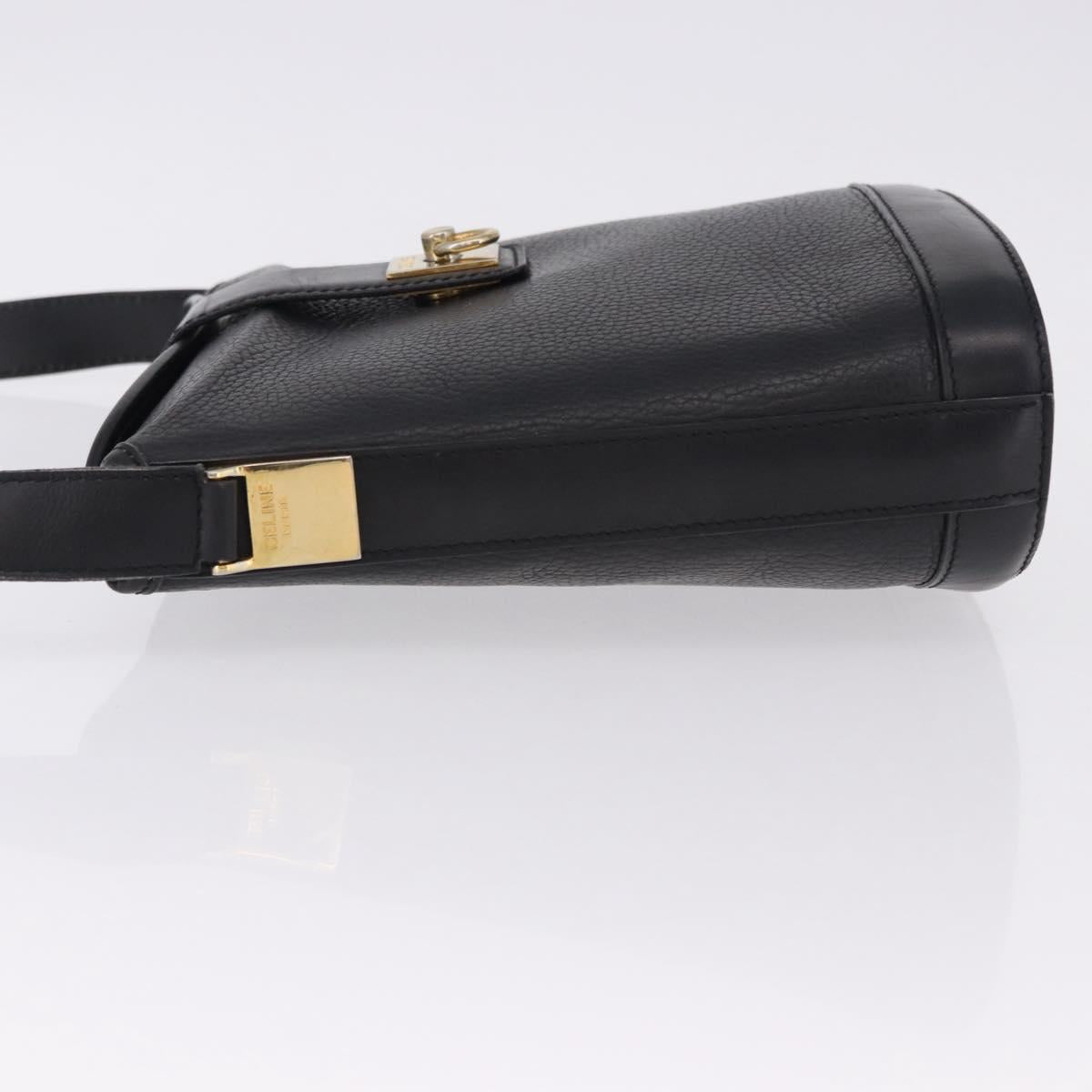 CELINE Shoulder Bag Leather Black Gold Auth 193528