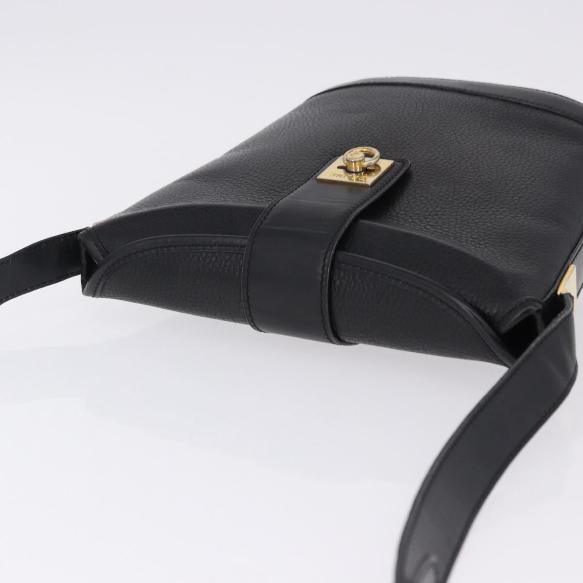 CELINE Shoulder Bag Leather Black Gold Auth 193528