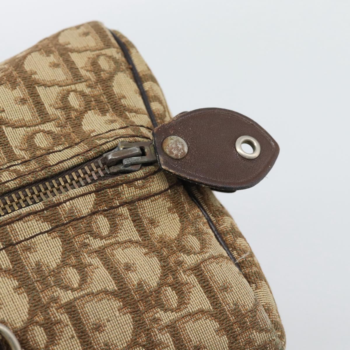 Christian Dior Trotter Canvas Boston Bag Beige Gold Auth 193530