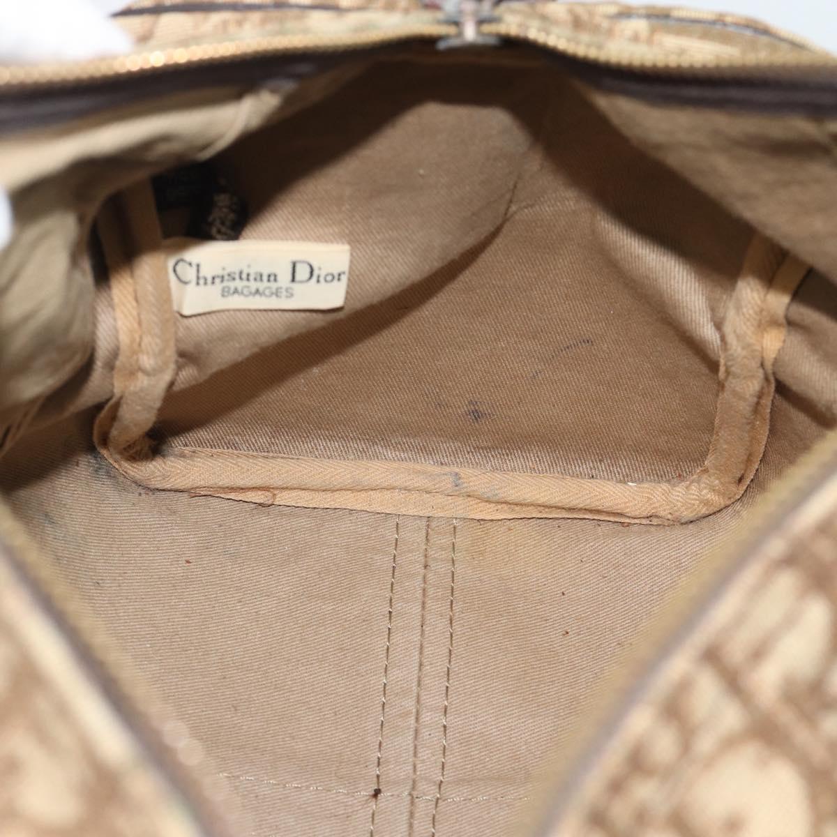 Christian Dior Trotter Canvas Boston Bag Beige Gold Auth 193530