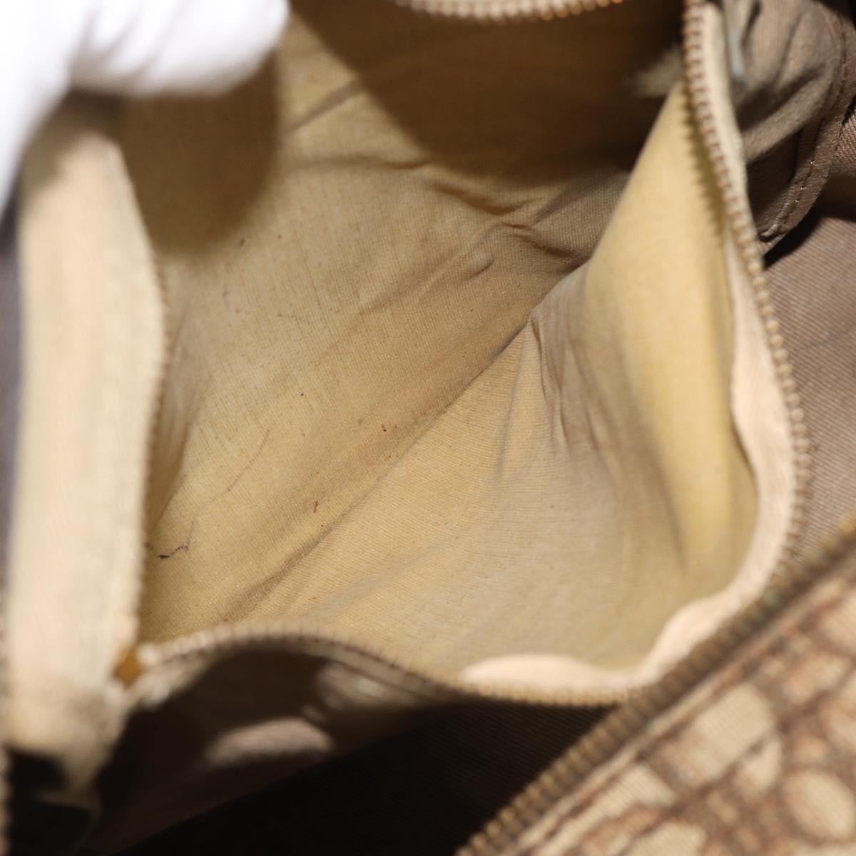 Christian Dior Trotter Canvas Boston Bag Beige Gold Auth 193530