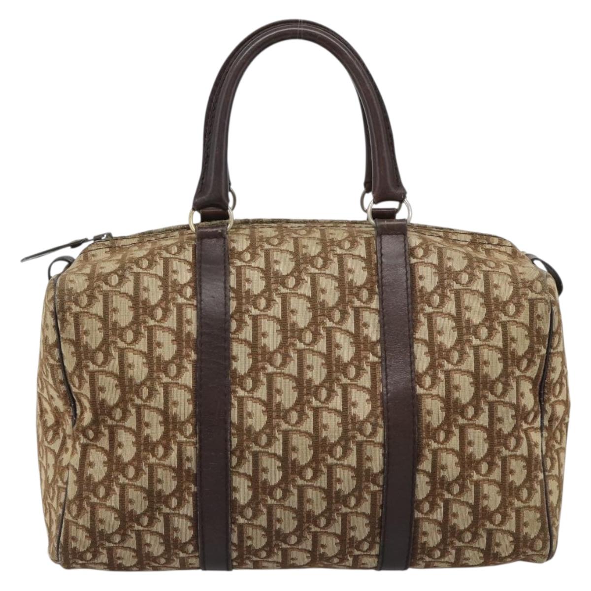 Christian Dior Trotter Canvas Boston Bag Beige Gold Auth 193530