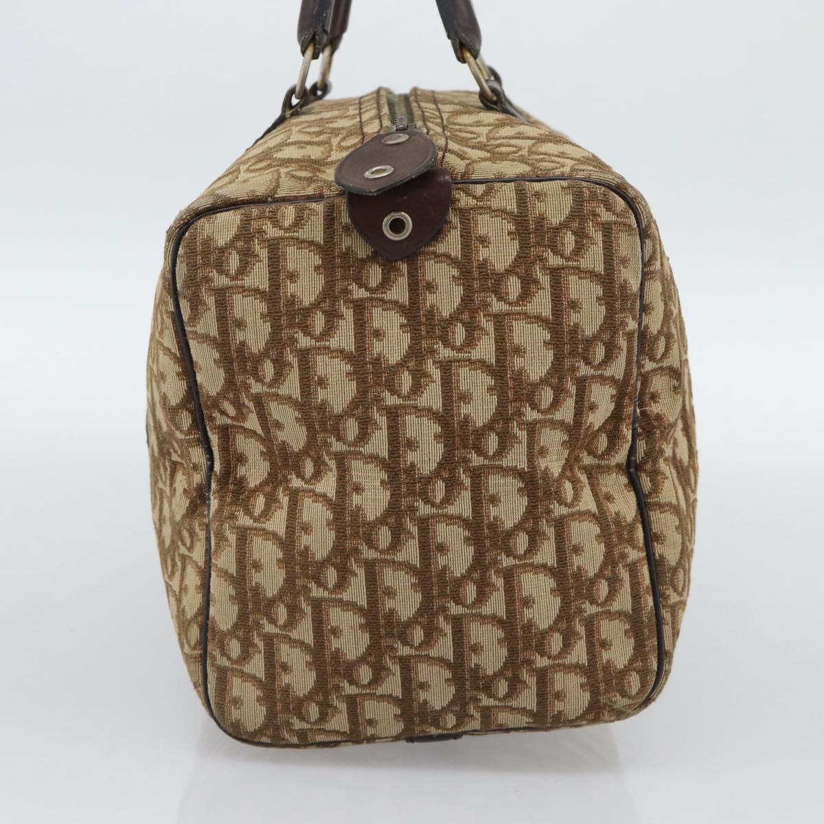 Christian Dior Trotter Canvas Boston Bag Beige Gold Auth 193530