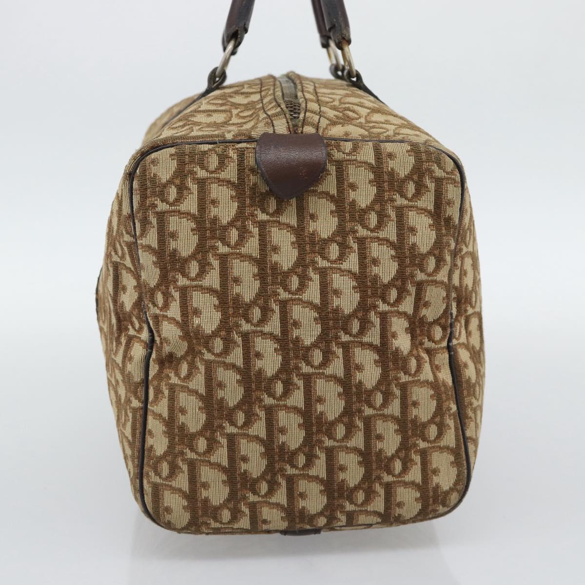 Christian Dior Trotter Canvas Boston Bag Beige Gold Auth 193530