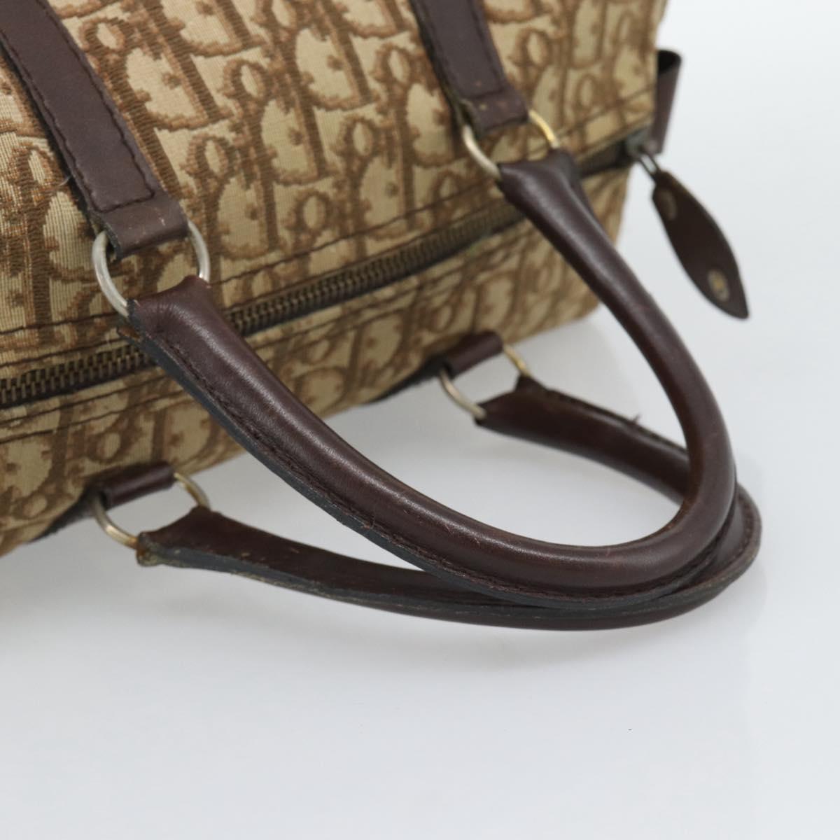 Christian Dior Trotter Canvas Boston Bag Beige Gold Auth 193530