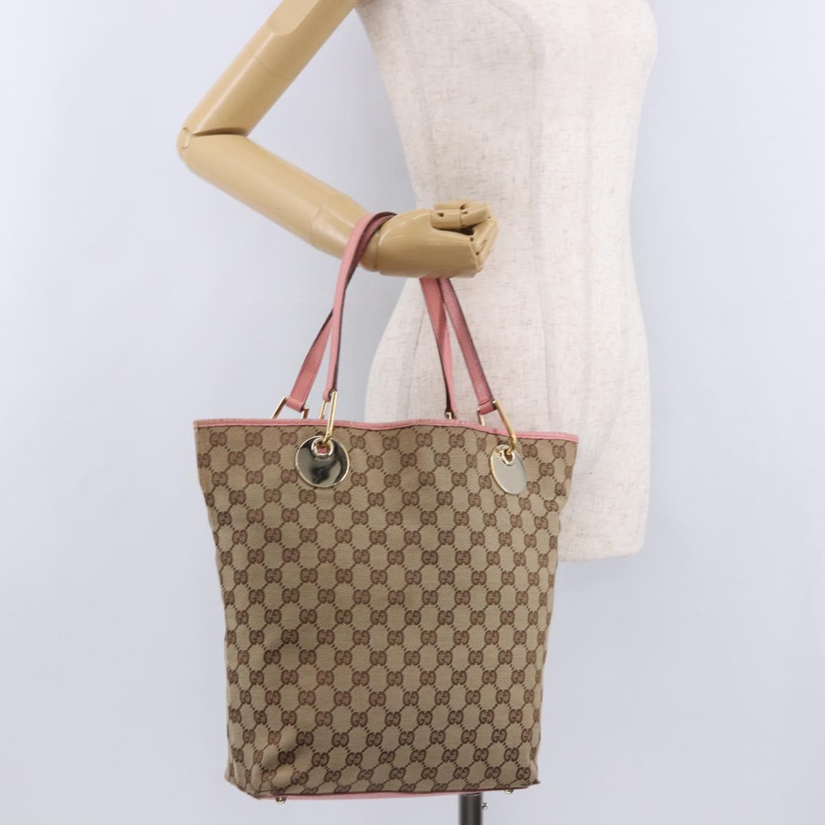 GUCCI GG Canvas Tote Bag Beige Gold 120836 Auth 193531