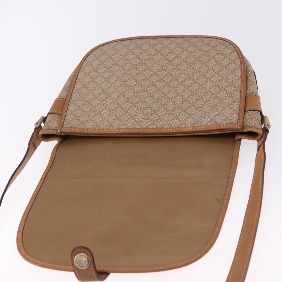 CELINE Macadam Canvas Shoulder Bag PVC Beige Gold Auth 193532