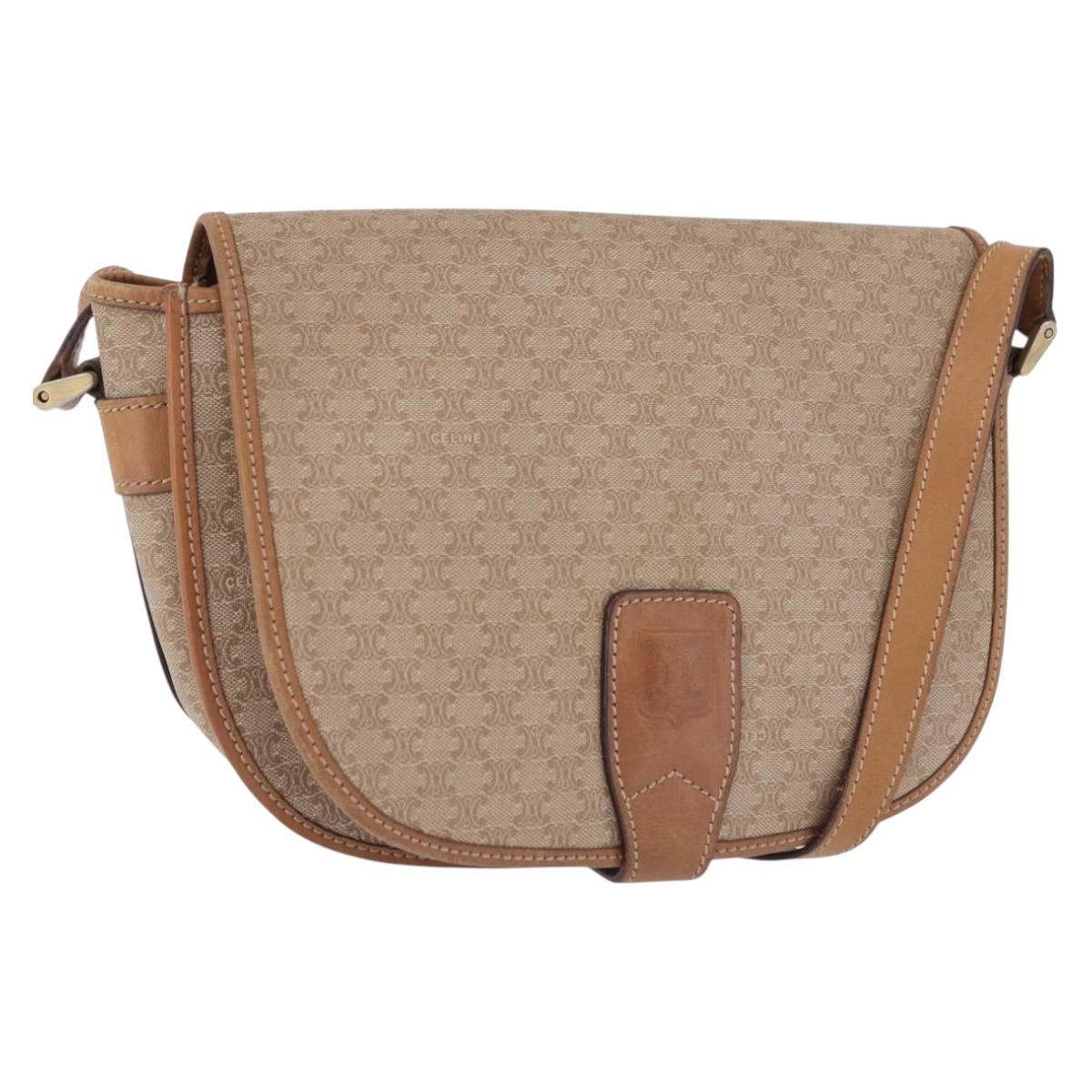 CELINE Macadam Canvas Shoulder Bag PVC Beige Gold Auth 193532