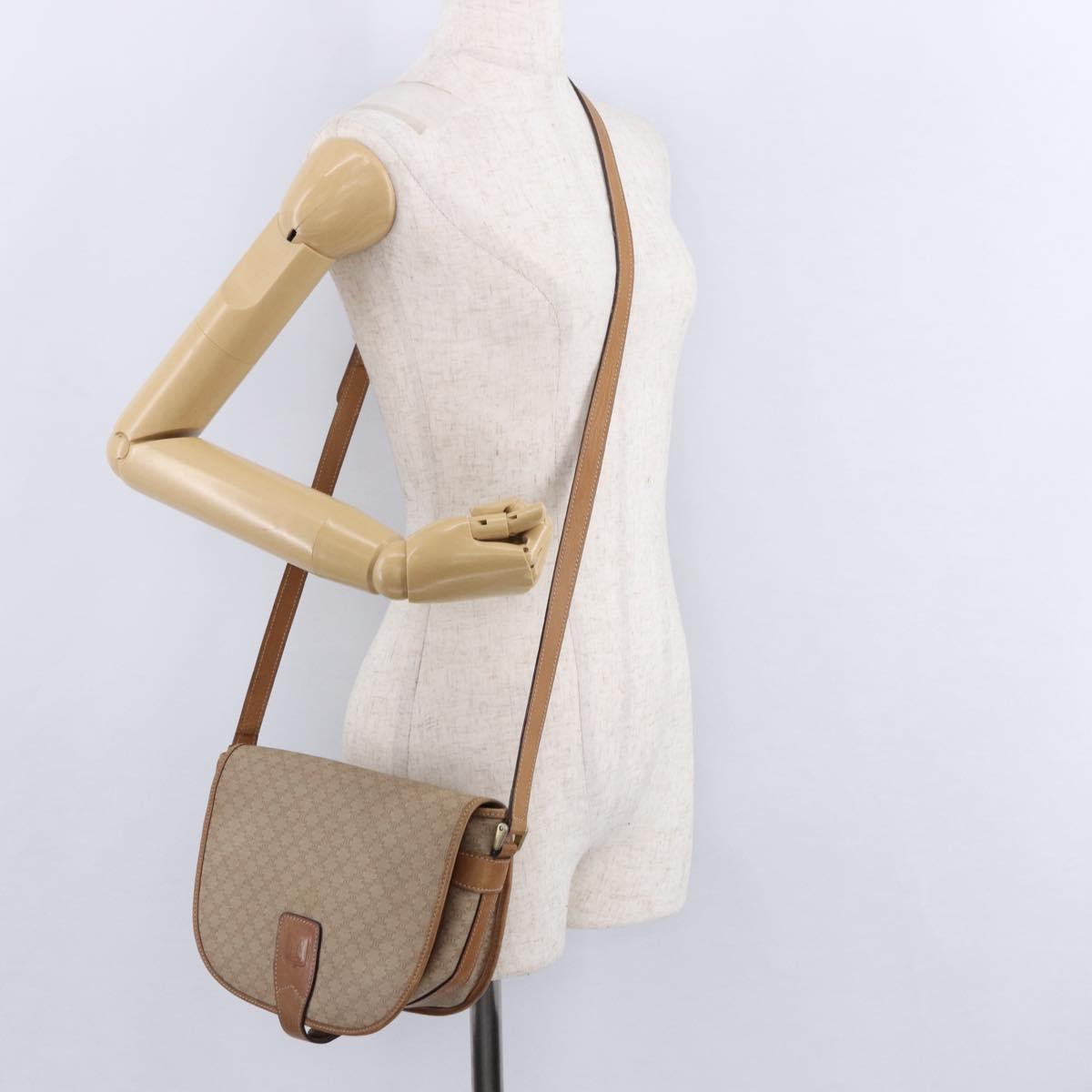 CELINE Macadam Canvas Shoulder Bag PVC Beige Gold Auth 193532