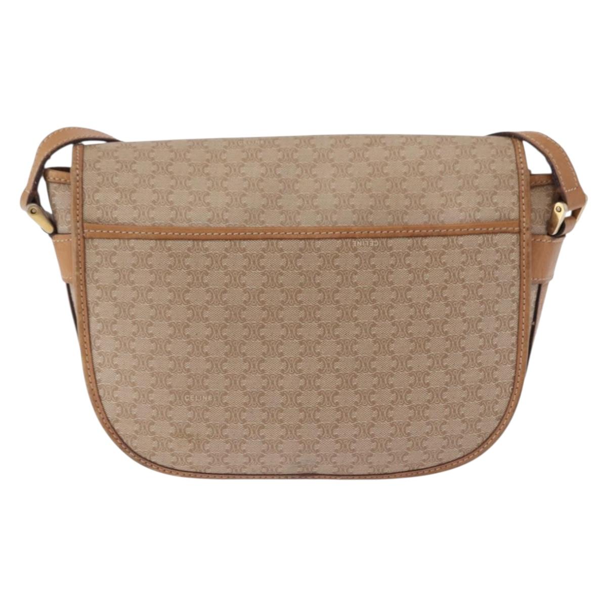 CELINE Macadam Canvas Shoulder Bag PVC Beige Gold Auth 193532