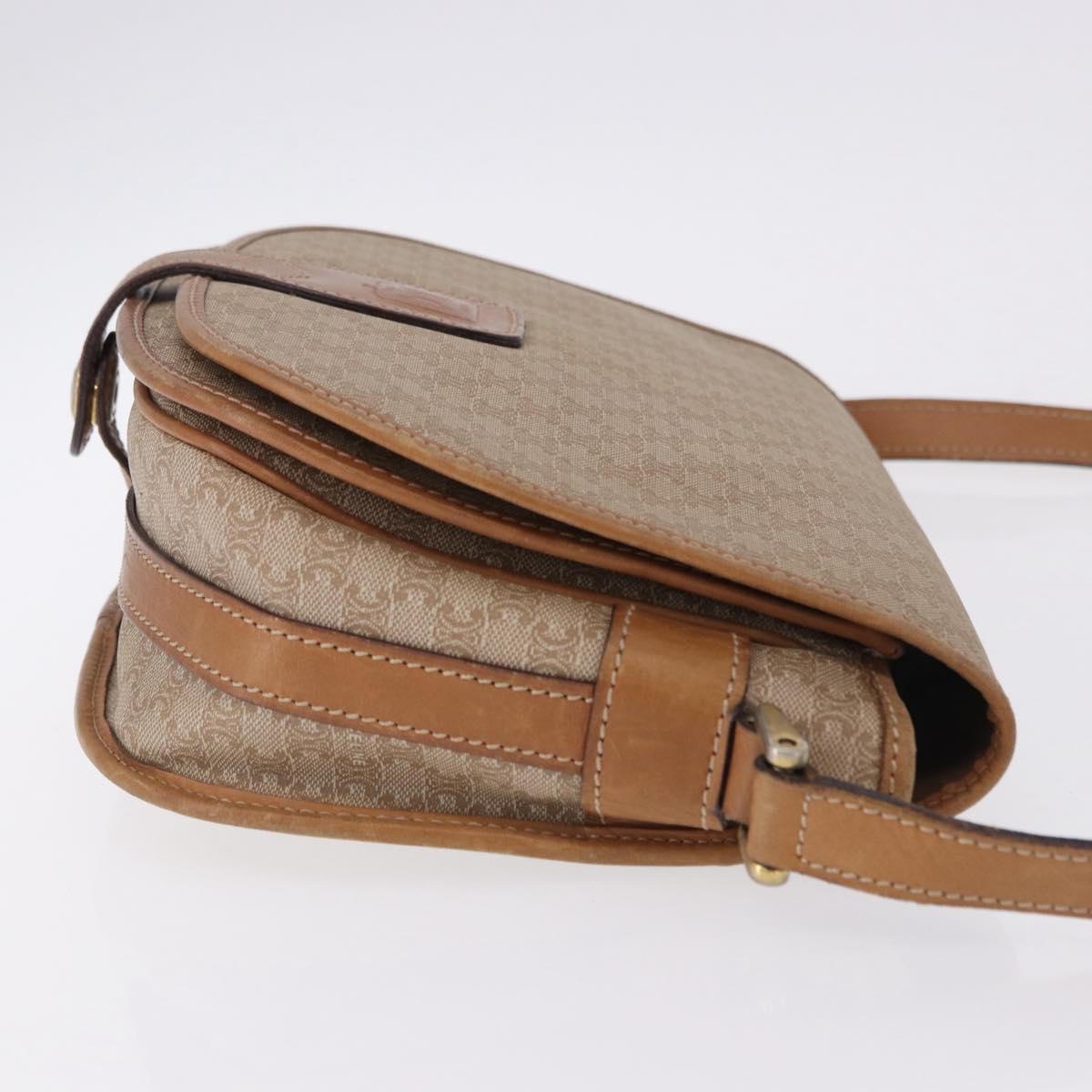 CELINE Macadam Canvas Shoulder Bag PVC Beige Gold Auth 193532