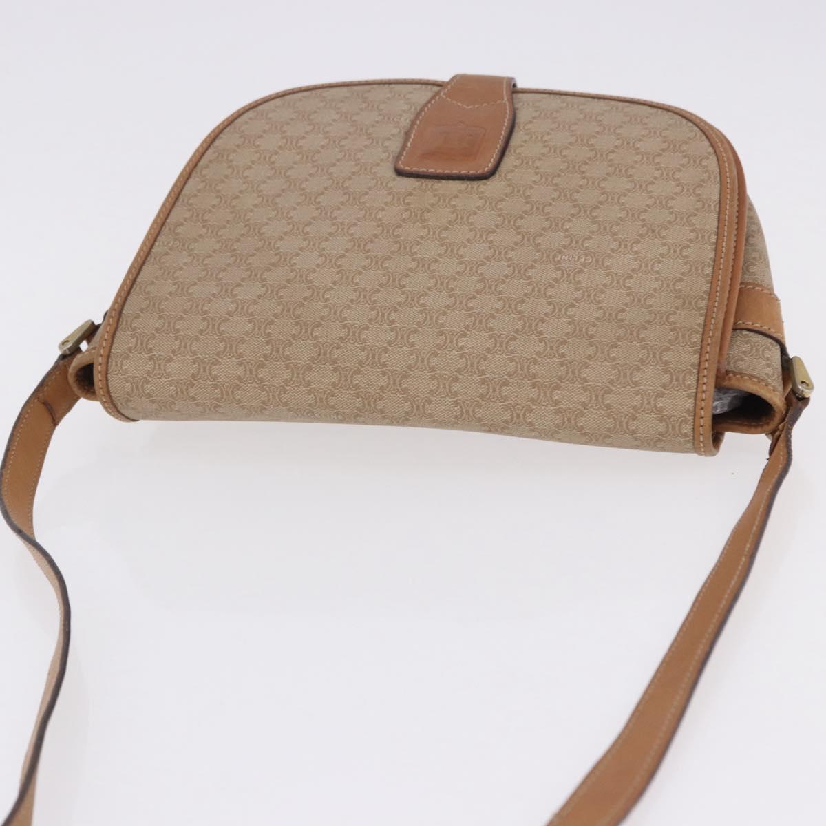 CELINE Macadam Canvas Shoulder Bag PVC Beige Gold Auth 193532