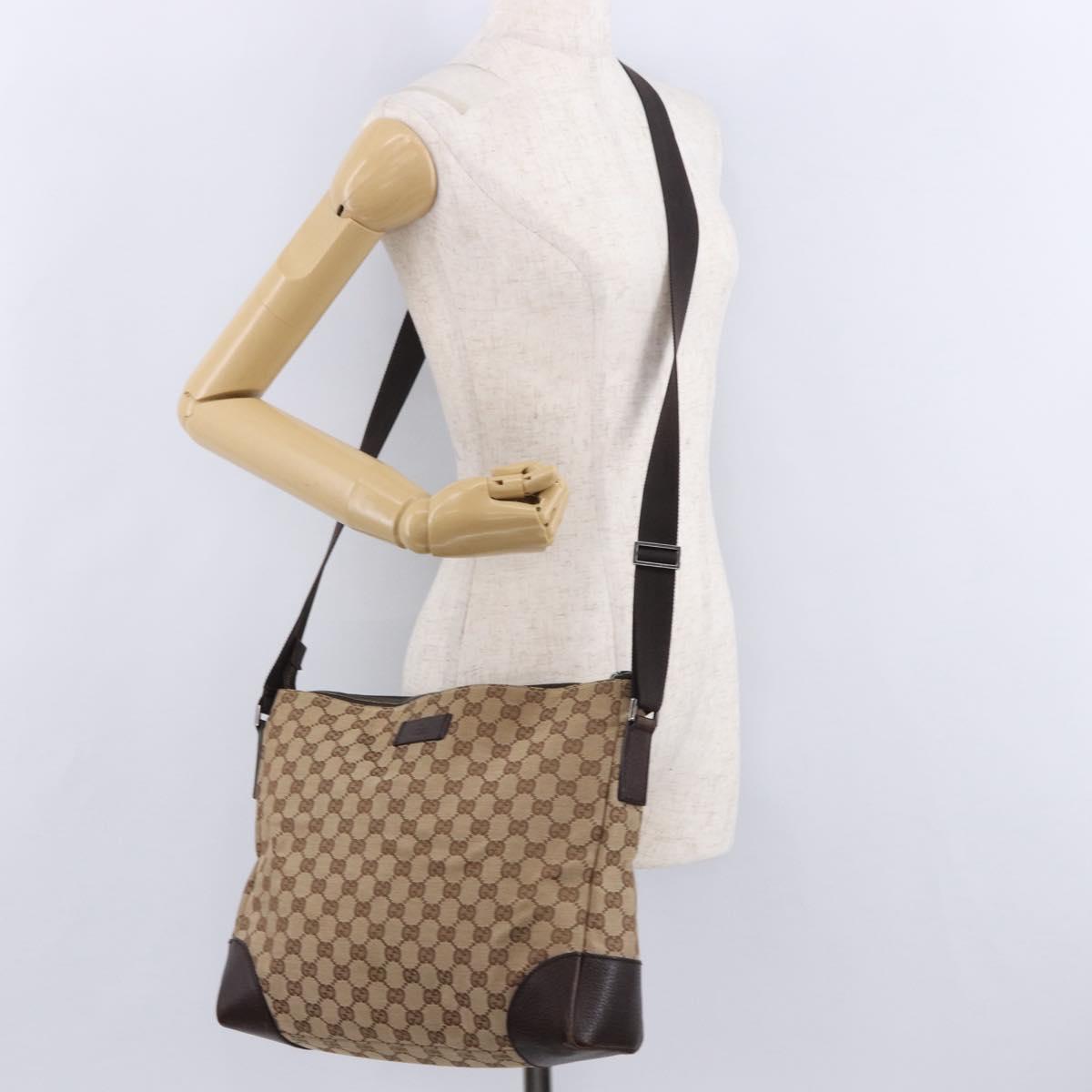 GUCCI GG Canvas Shoulder Bag Beige Silver 110054 Auth 193535