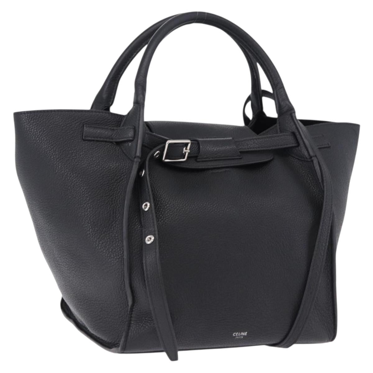 CELINE Big Bag Small Leather 2way Black Silver Auth 193536V