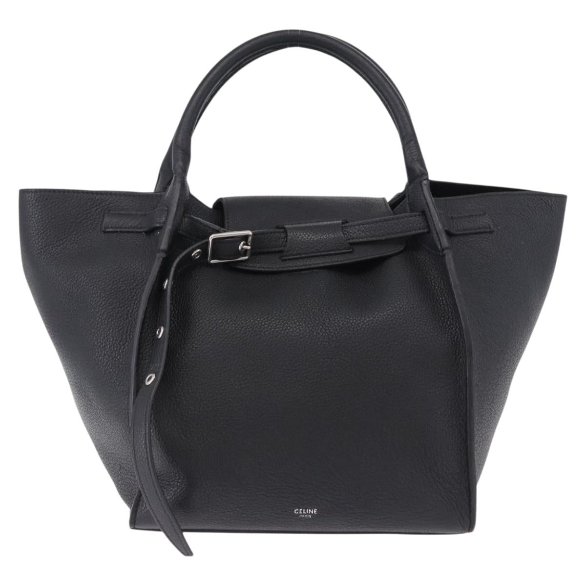 CELINE Big Bag Small Leather 2way Black Silver Auth 193536V