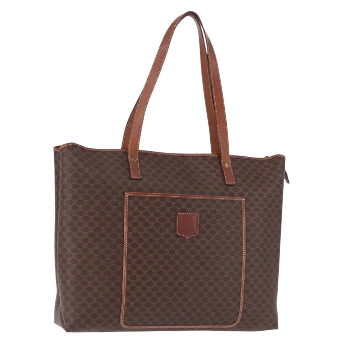 CELINE Macadam Canvas Tote Bag PVC Leather Brown Gold Auth 193538