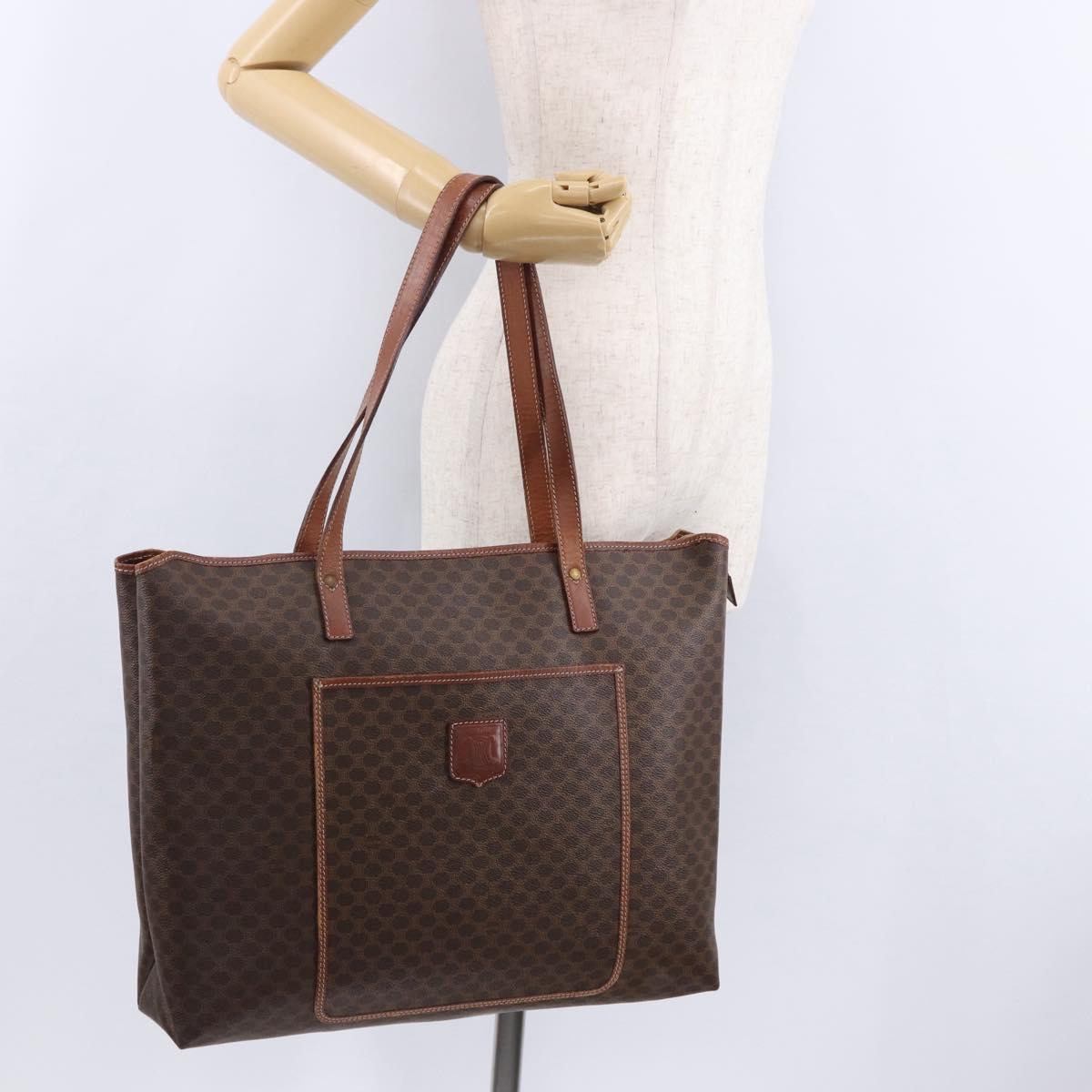 CELINE Macadam Canvas Tote Bag PVC Leather Brown Gold Auth 193538
