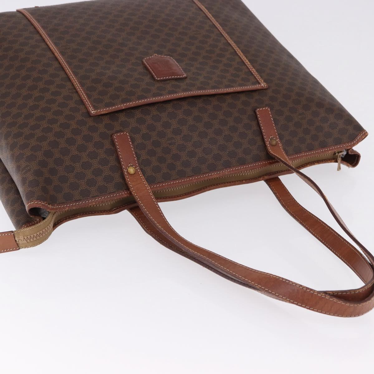 CELINE Macadam Canvas Tote Bag PVC Leather Brown Gold Auth 193538