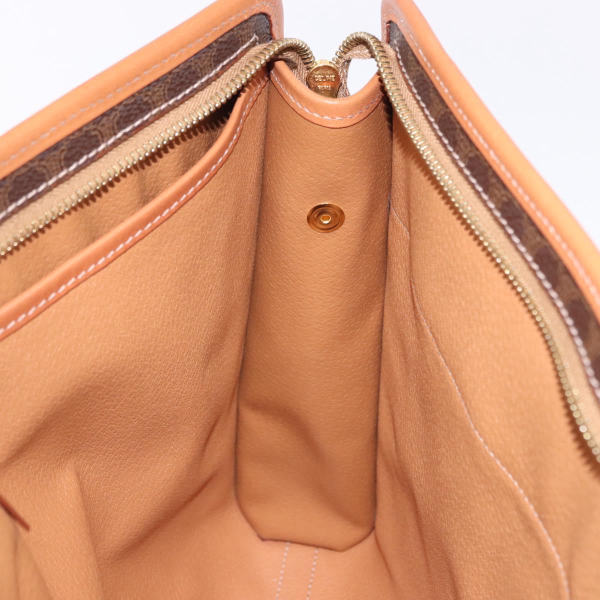 CELINE Macadam Canvas Clutch Bag PVC Leather Brown Gold Auth 193540V
