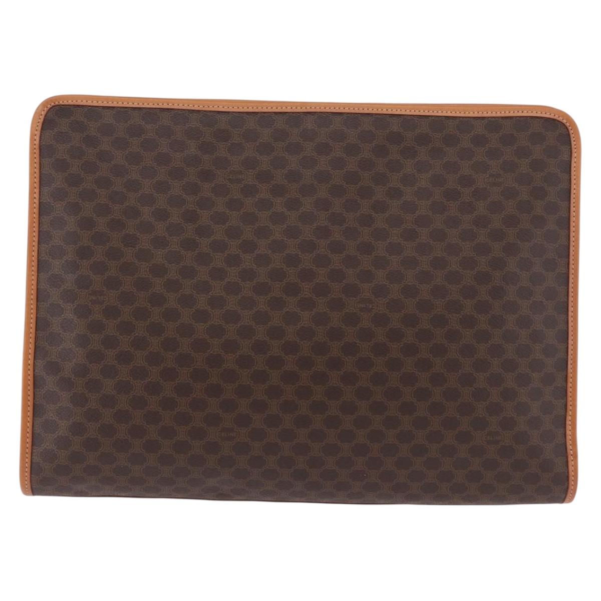 CELINE Macadam Canvas Clutch Bag PVC Leather Brown Gold Auth 193540V
