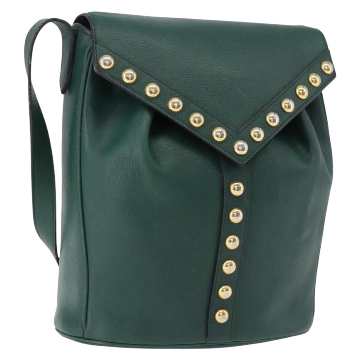 SAINT LAURENT Shoulder Bag Leather Green Gold Auth 193547A