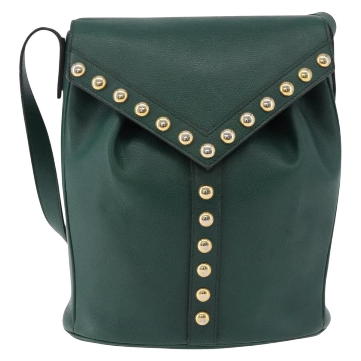 SAINT LAURENT Shoulder Bag Leather Green Gold Auth 193547A
