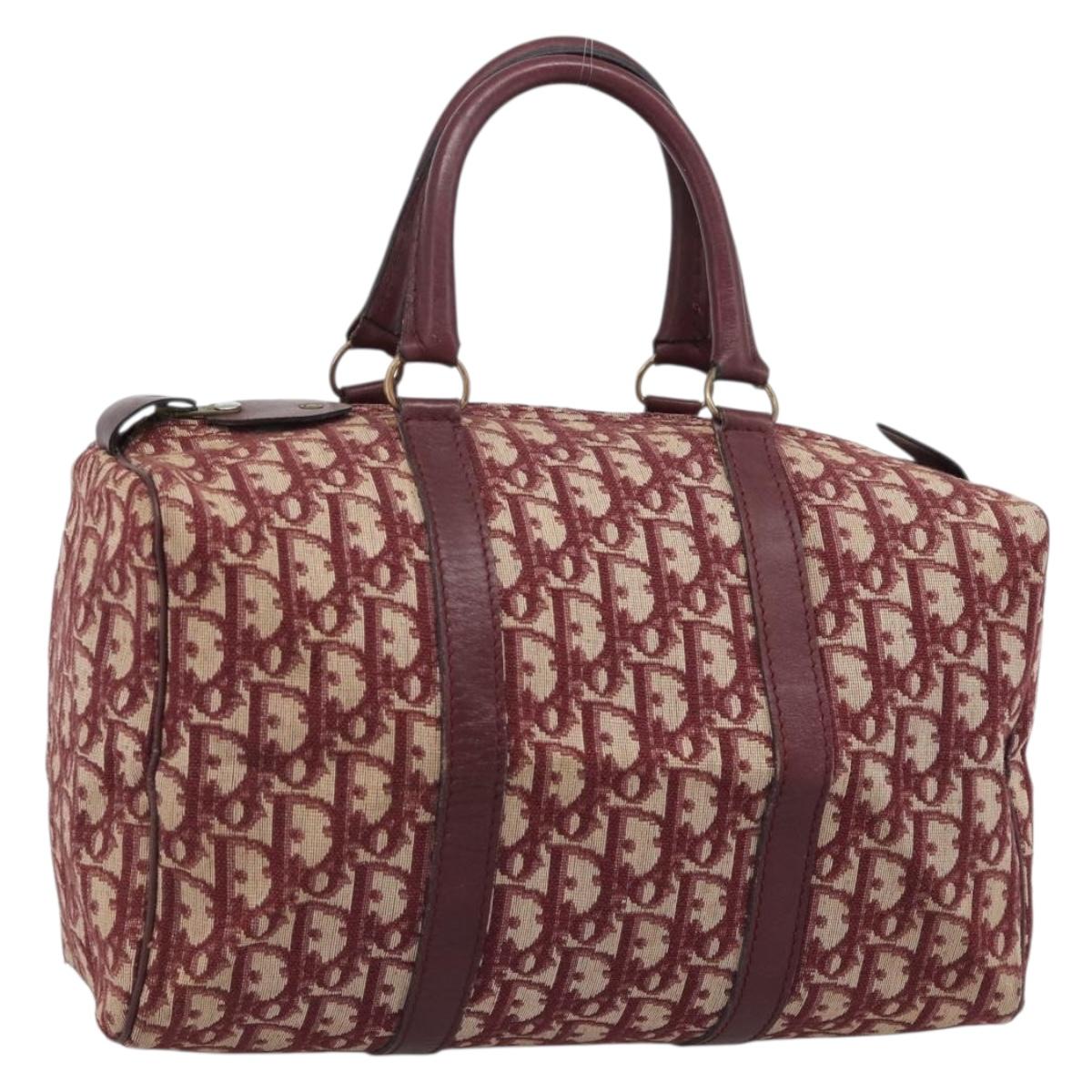 Christian Dior Trotter Canvas Boston Bag Red Gold Auth 193548