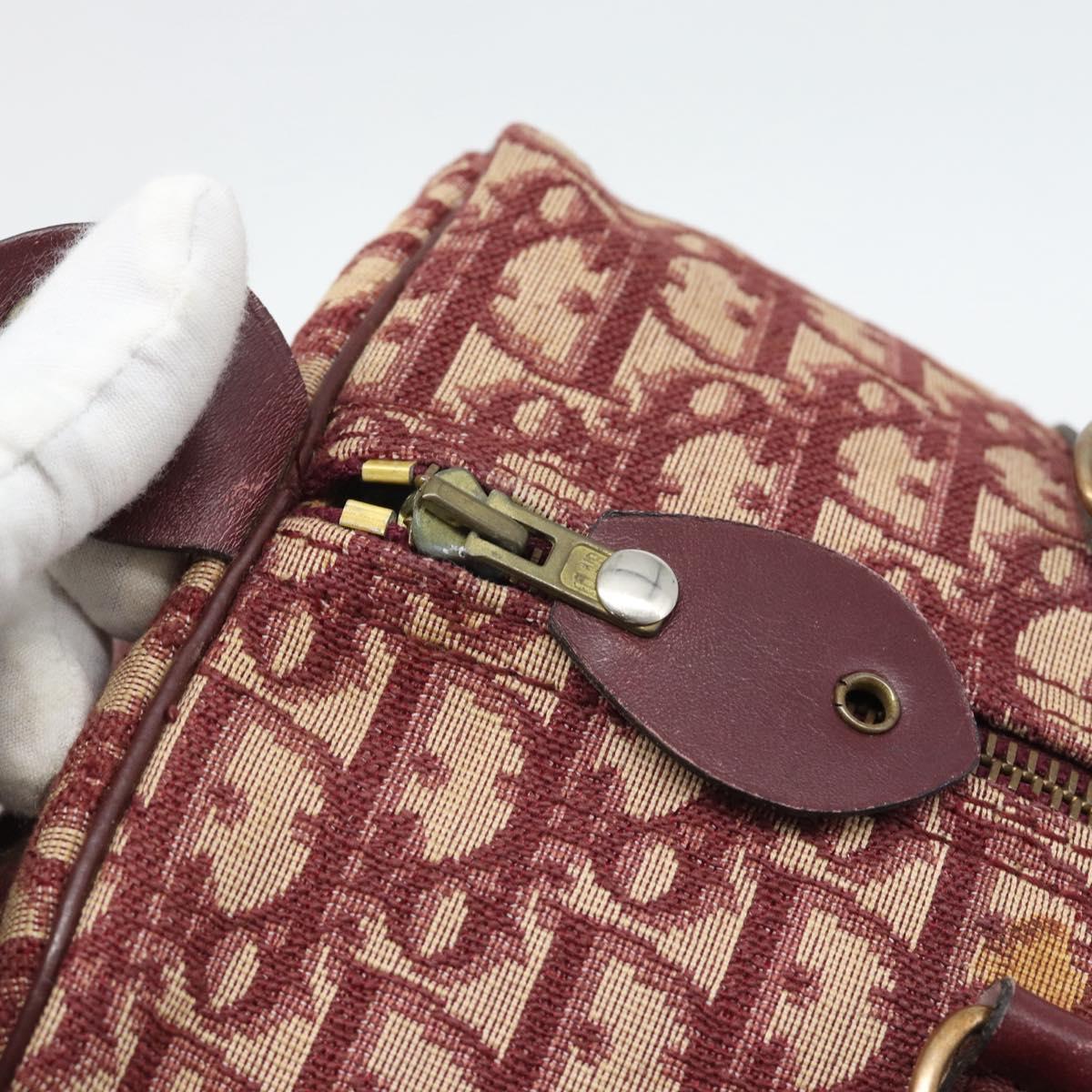 Christian Dior Trotter Canvas Boston Bag Red Gold Auth 193548