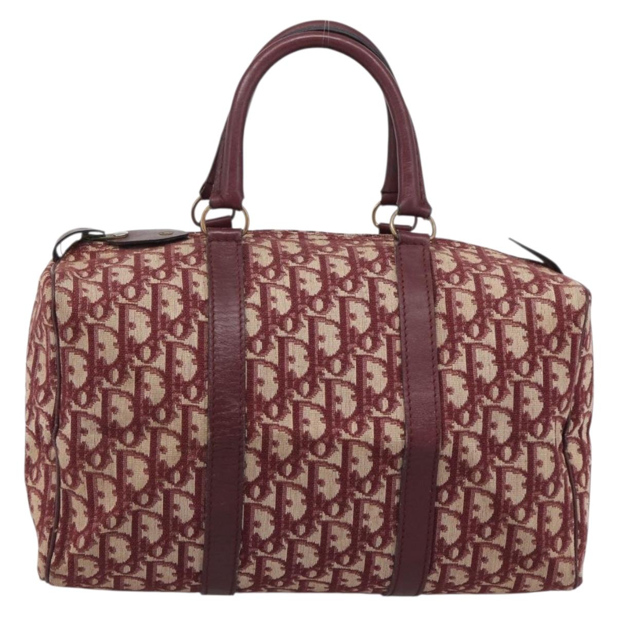 Christian Dior Trotter Canvas Boston Bag Red Gold Auth 193548