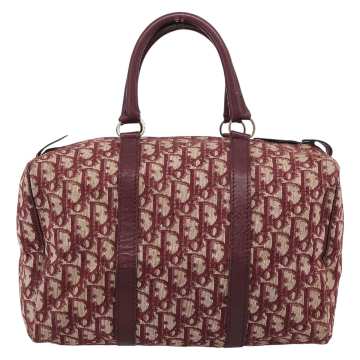 Christian Dior Trotter Canvas Boston Bag Red Gold Auth 193548