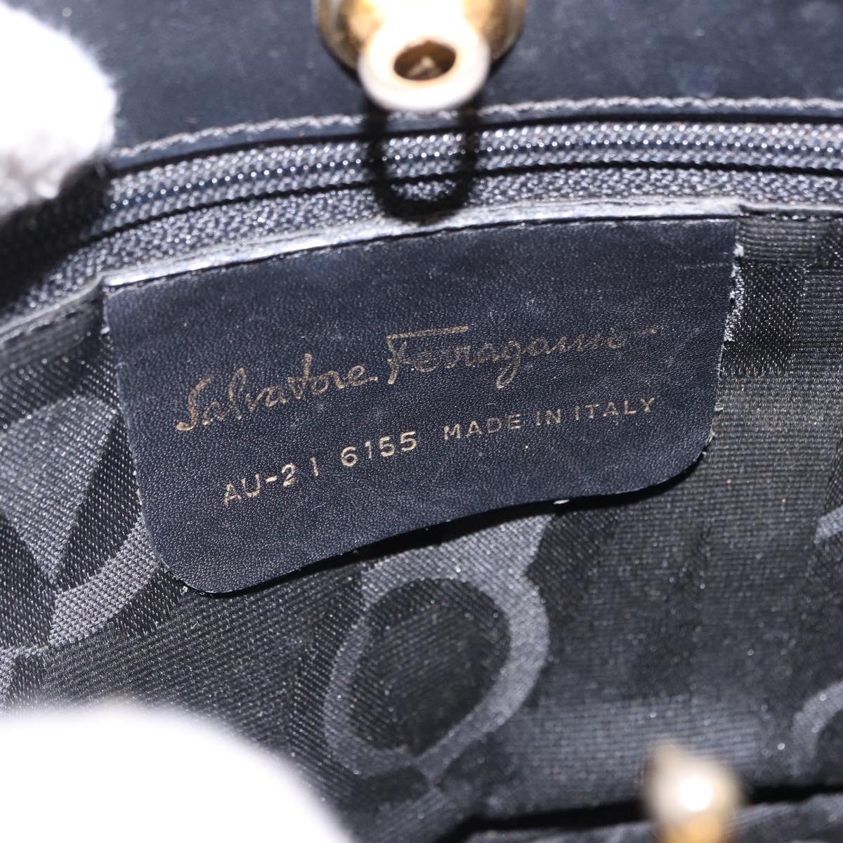 Salvatore Ferragamo Vala Hand Bag Canvas 2way Black Gold Auth 193549
