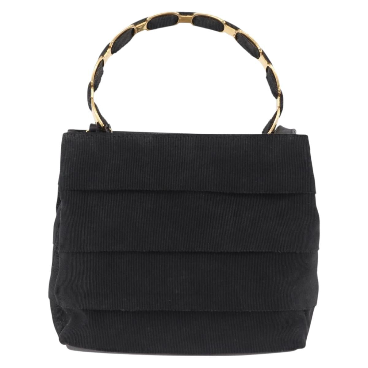 Salvatore Ferragamo Vala Hand Bag Canvas 2way Black Gold Auth 193549