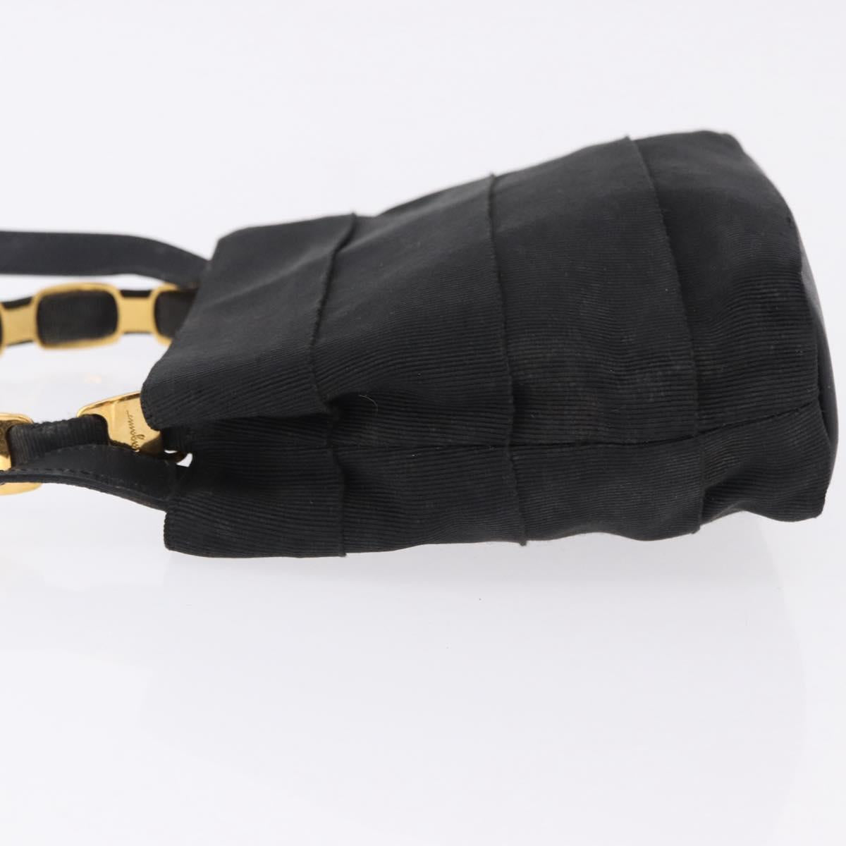 Salvatore Ferragamo Vala Hand Bag Canvas 2way Black Gold Auth 193549