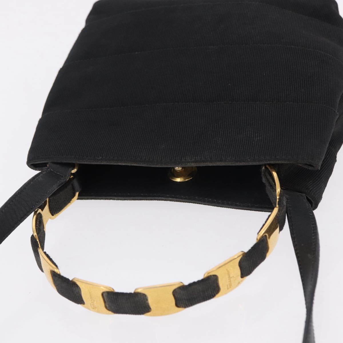 Salvatore Ferragamo Vala Hand Bag Canvas 2way Black Gold Auth 193549