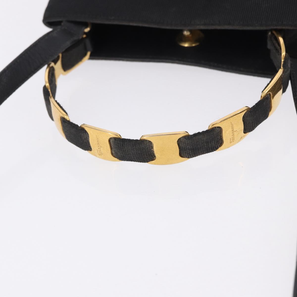 Salvatore Ferragamo Vala Hand Bag Canvas 2way Black Gold Auth 193549
