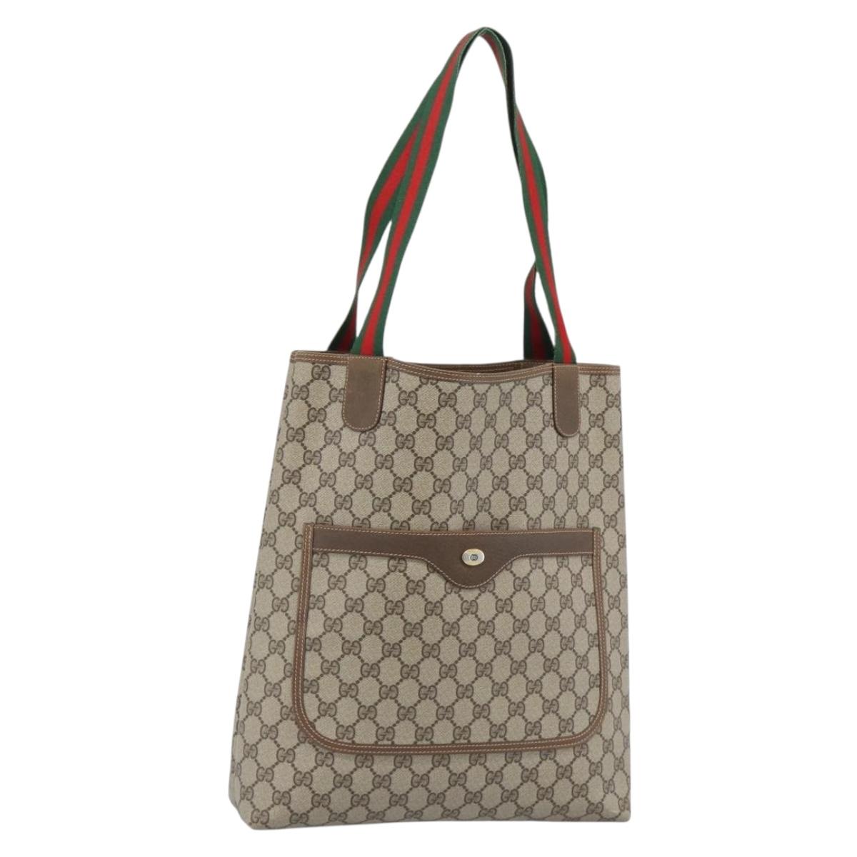 GUCCI GG Supreme Web Sherry Line Tote Bag PVC Beige 39 02 003 Auth 193552A