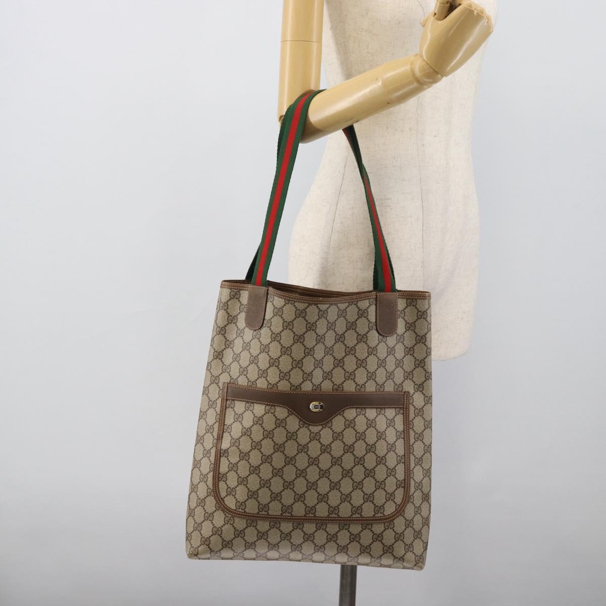 GUCCI GG Supreme Web Sherry Line Tote Bag PVC Beige 39 02 003 Auth 193552A
