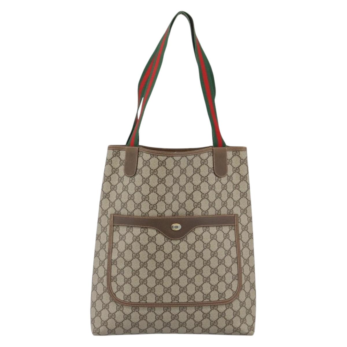 GUCCI GG Supreme Web Sherry Line Tote Bag PVC Beige 39 02 003 Auth 193552A