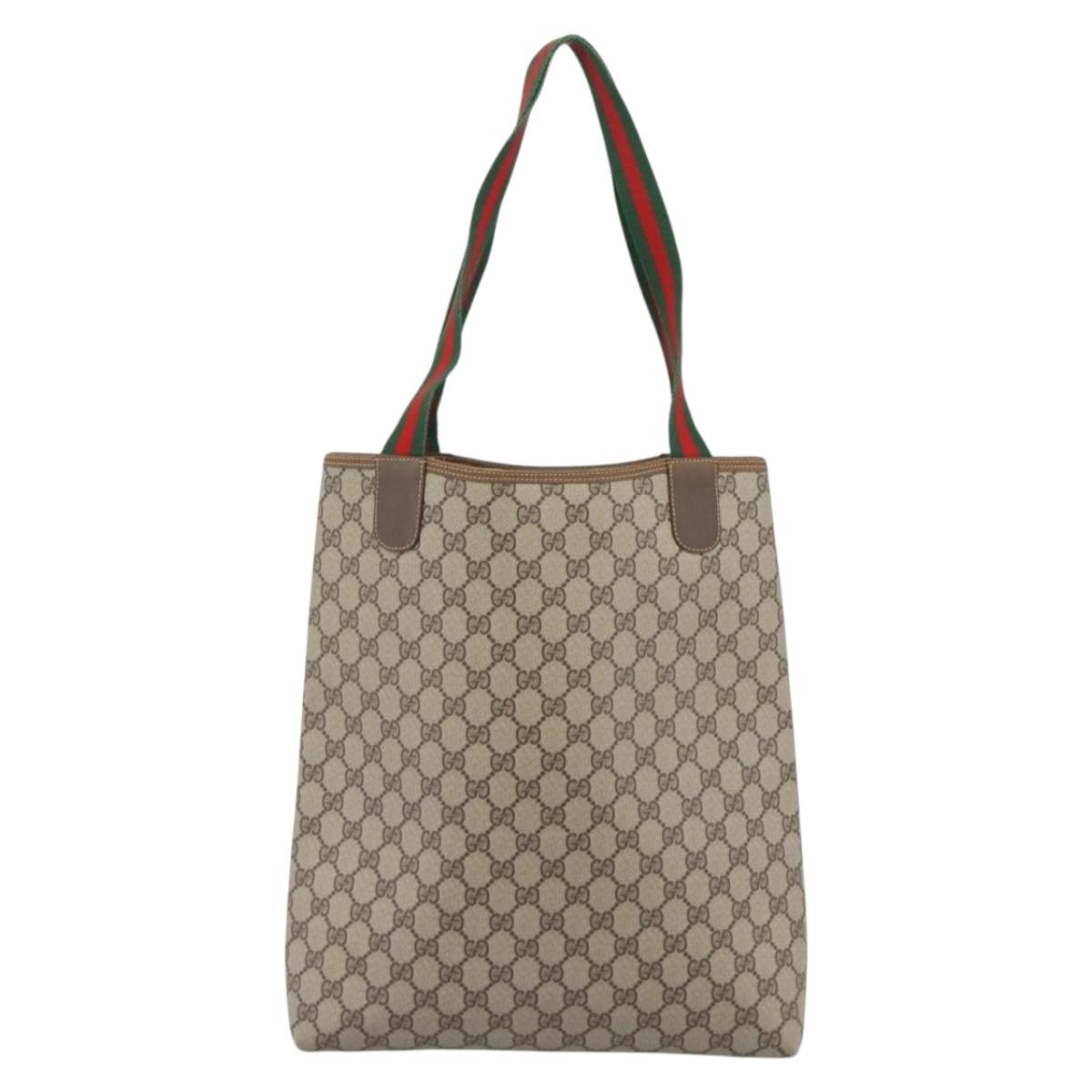 GUCCI GG Supreme Web Sherry Line Tote Bag PVC Beige 39 02 003 Auth 193552A