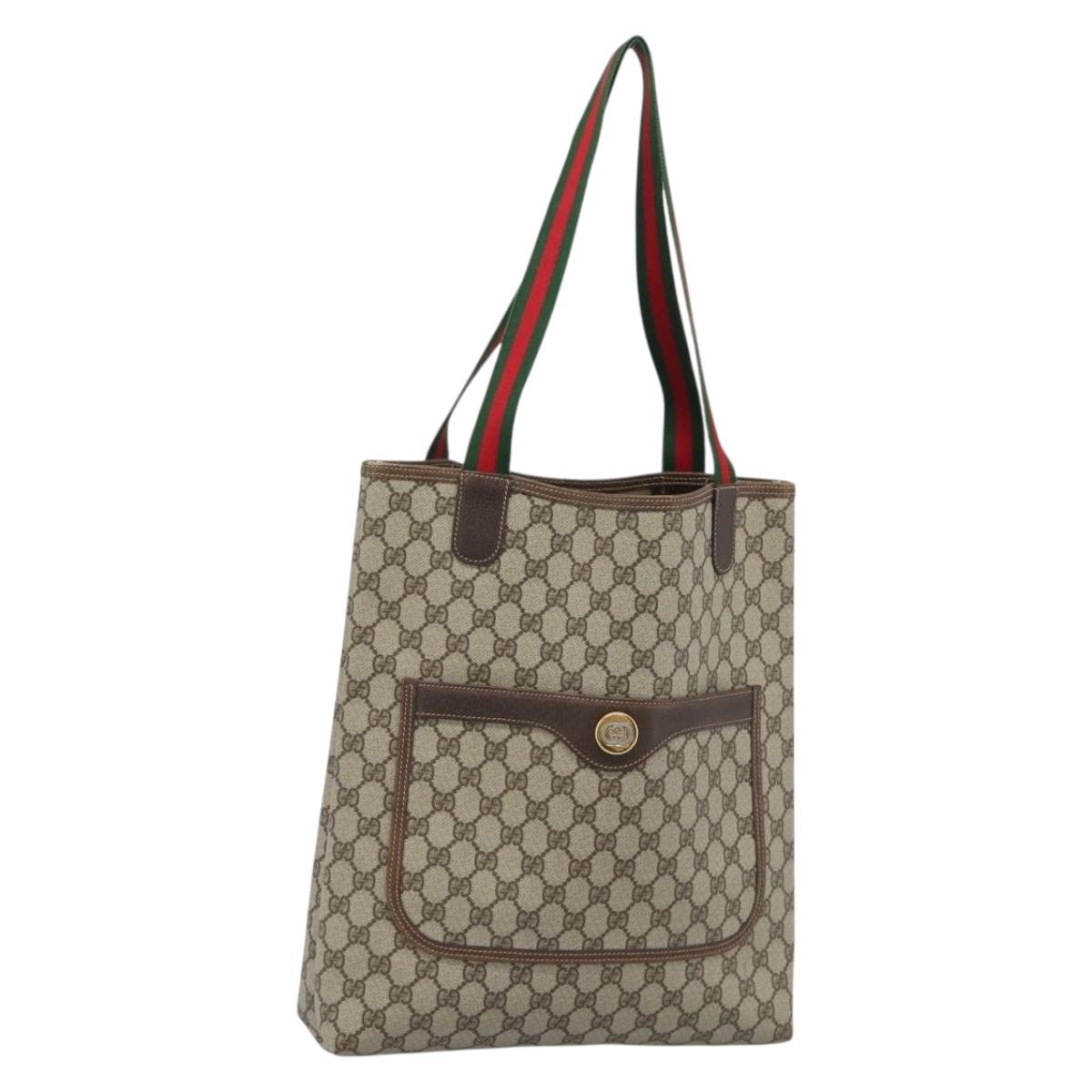 GUCCI GG Supreme Web Sherry Line Bag PVC Beige Gold 002 123 6487 Auth 193553A