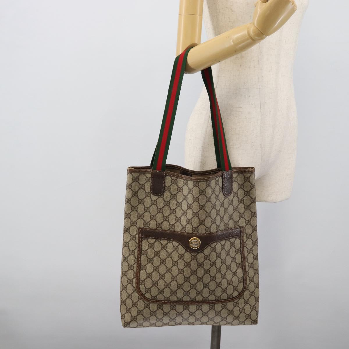 GUCCI GG Supreme Web Sherry Line Bag PVC Beige Gold 002 123 6487 Auth 193553A