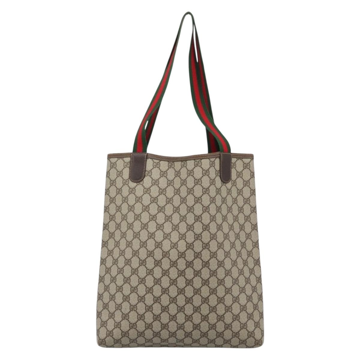 GUCCI GG Supreme Web Sherry Line Bag PVC Beige Gold 002 123 6487 Auth 193553A