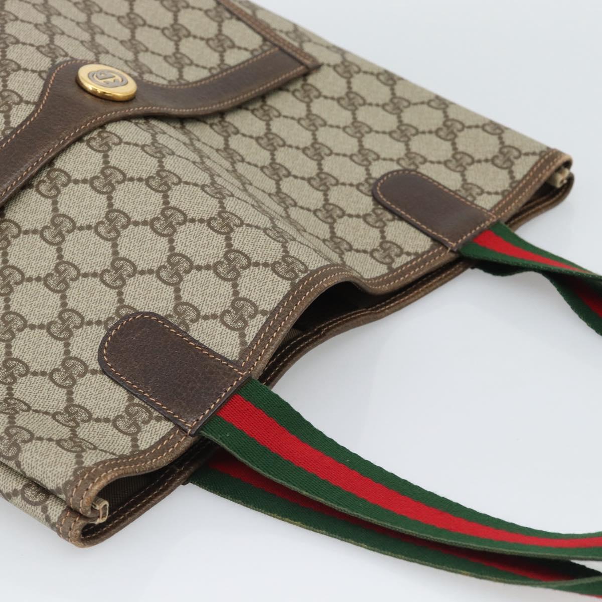 GUCCI GG Supreme Web Sherry Line Bag PVC Beige Gold 002 123 6487 Auth 193553A