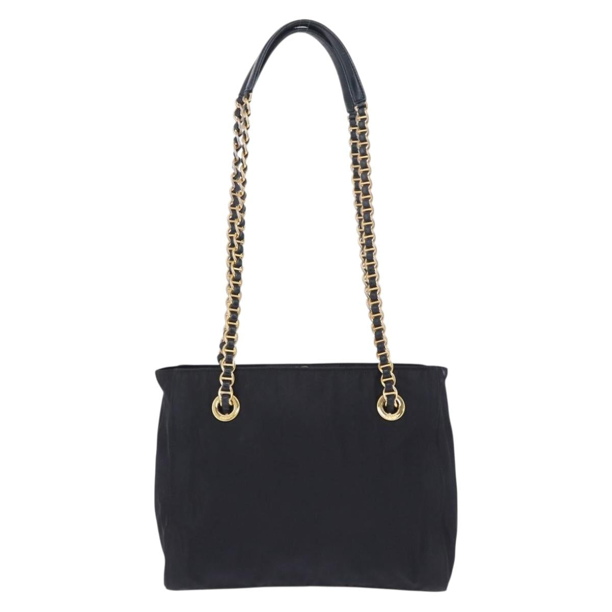 PRADA Chain Shoulder Tote Bag Nylon Black Gold Auth 193554